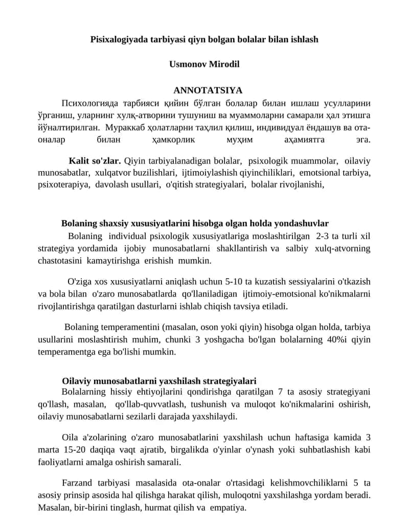 Pisixalogiyada tarbiyasi qiyn bolgan bolalar bilan ishlash 1