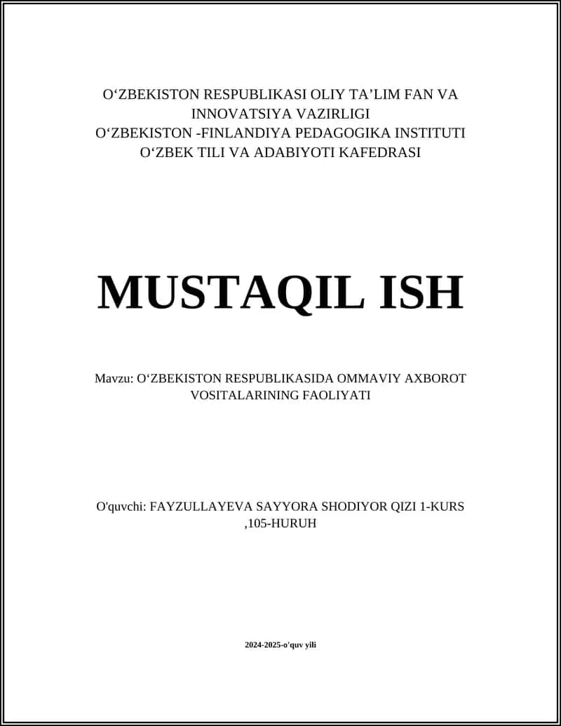 Ommaviy axborot vositalarining huquqiy maqomi 1