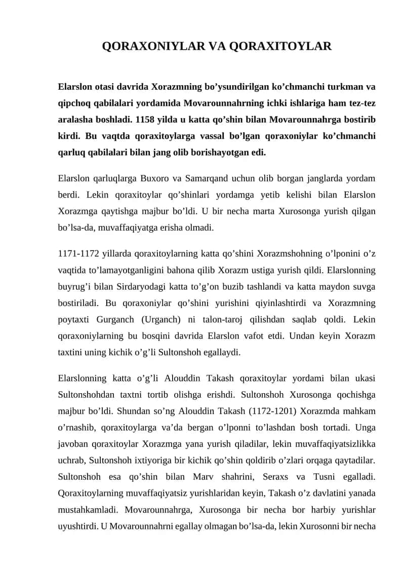 QORAXONIYLAR VA QORAXITOYLAR 1