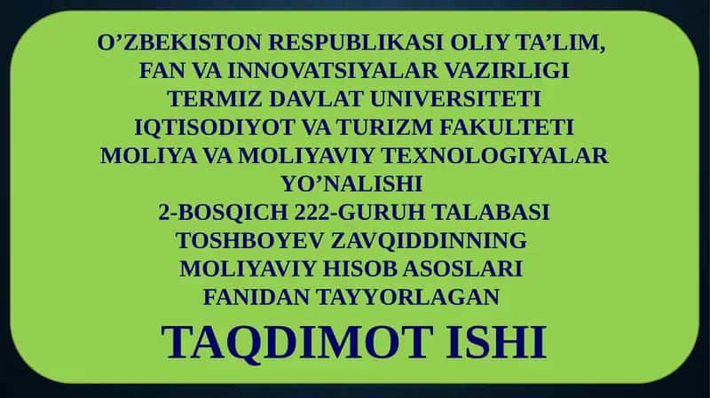HISOBOT YILININGSOF FOYDASI YOKI ZARARLARI VA ULARNING TAQSIMLANISHI 1