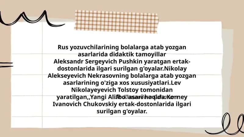 Rus yozuvchilarining bolalarga atab yozgan asarlarida didaktik tamoyillar 1