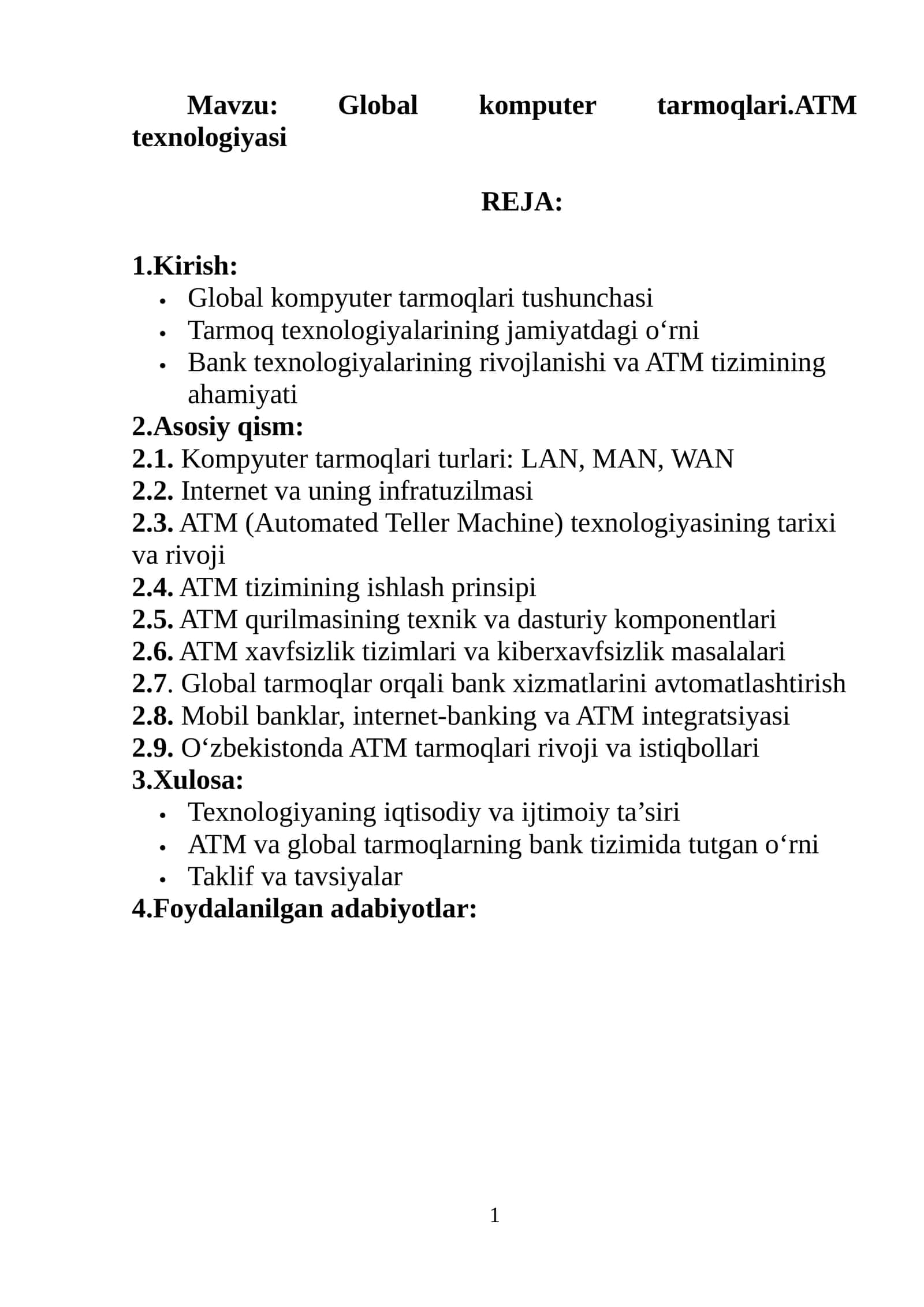Global komputer tarmoqlari.ATM texnologiyasi 1