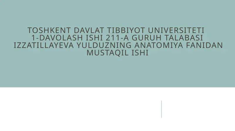 TOSHKENT DAVLAT TIBBIYOT UNIVERSITETI1-DAVOLASH ISHI 211-A GURUH TALABASIIZZATILLAYEVA YULDUZNINGANATOMIYA FANIDANMUSTAQIL ISHI 1