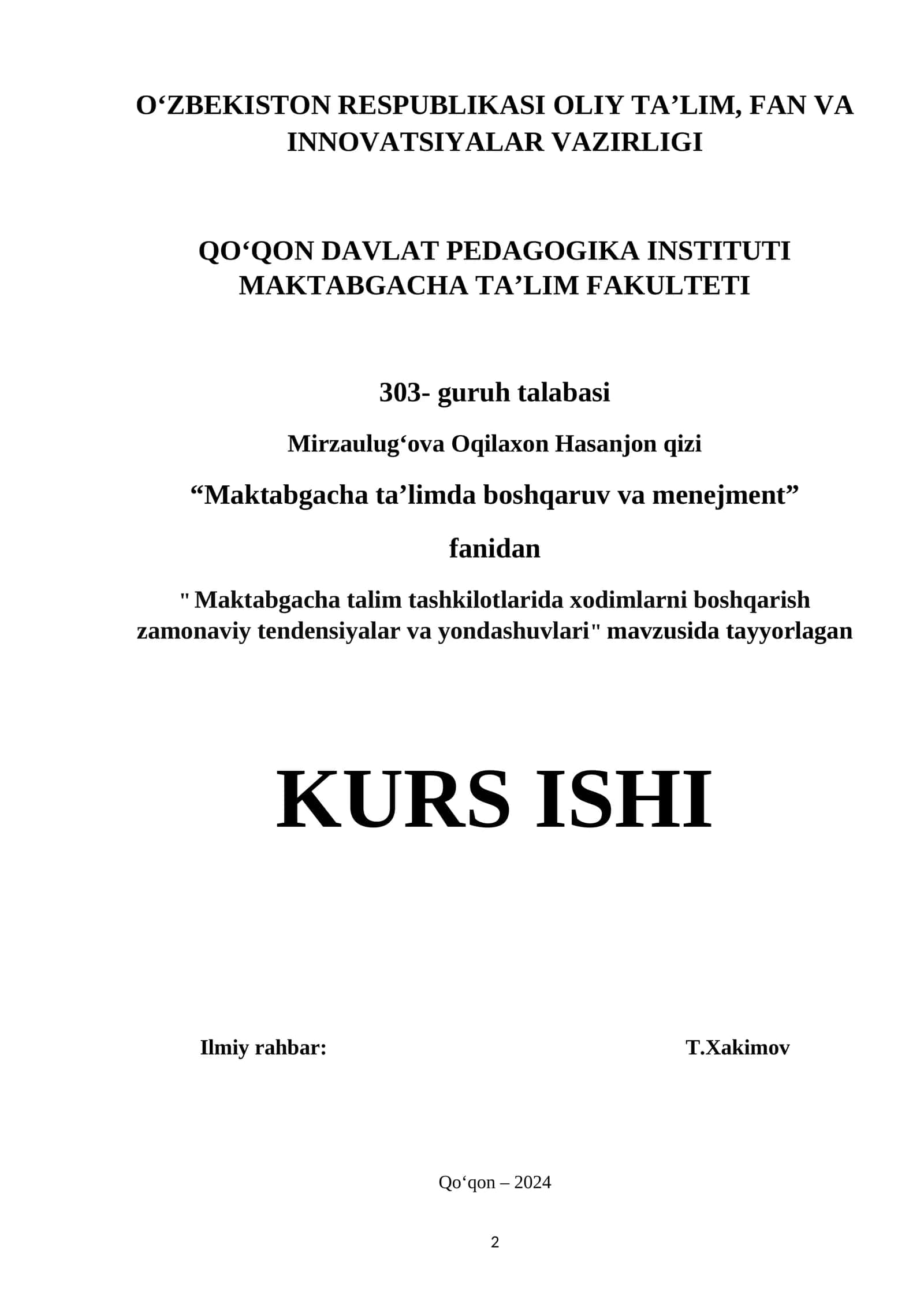 "Maktabgacha ta’limda boshqaruv va menejment" 1