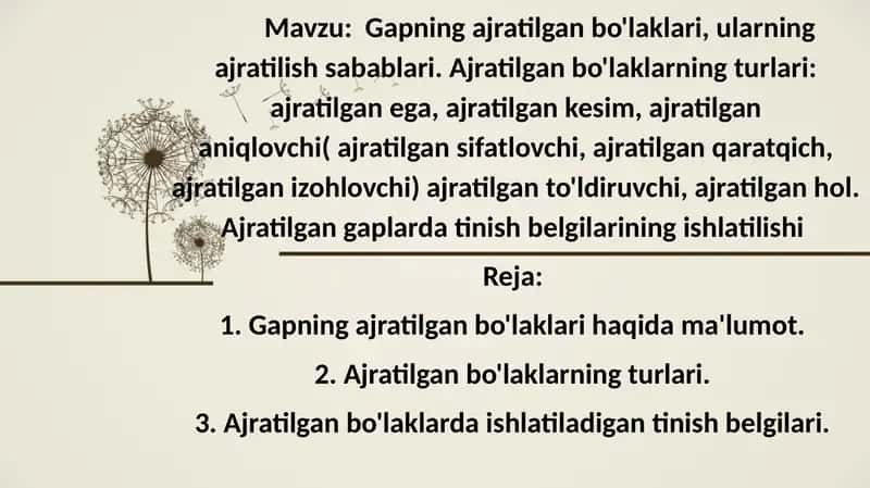 Gapning ajratilgan bo'laklari, ularning ajratilish sabablari. Ajratilgan bo'laklarning turlari 1