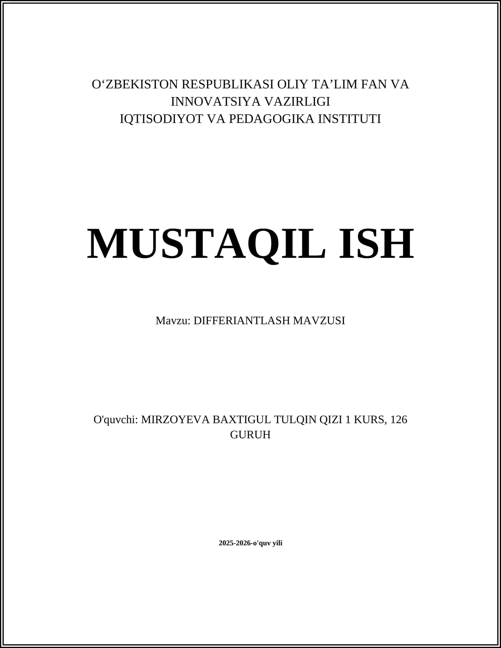 DIFFERIANTLASH MAVZUSI 1