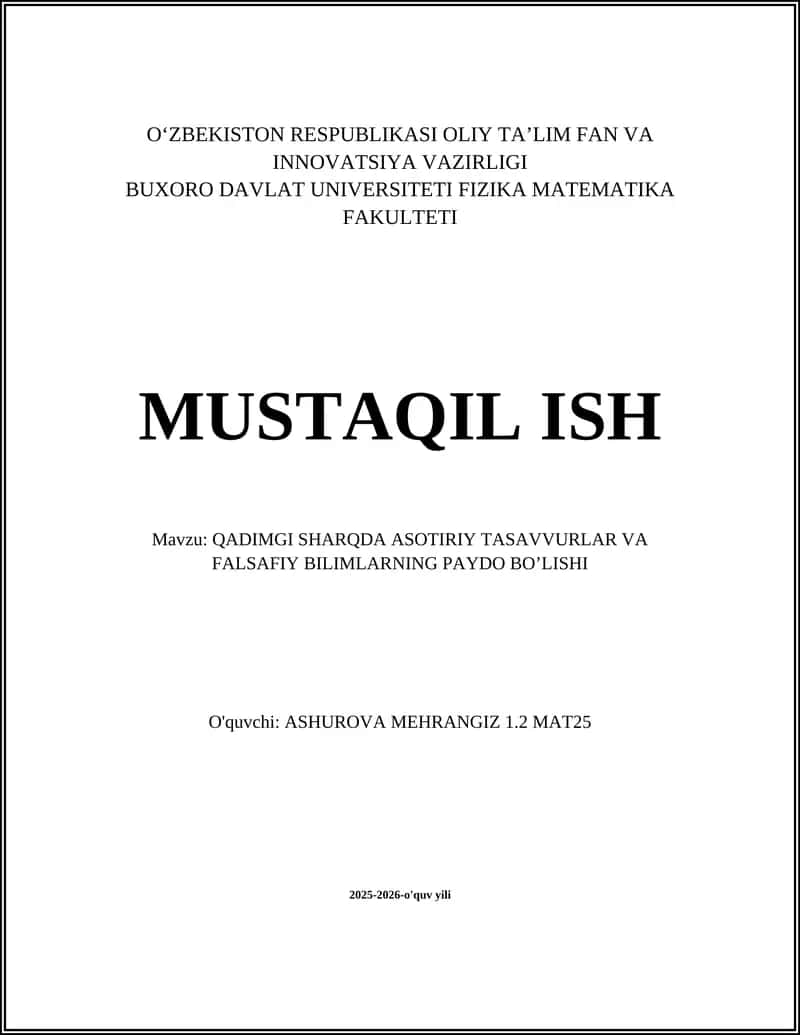 QADIMGI SHARQDA ASOTIRIY TASAVVURLAR VA FALSAFIY BILIMLARNING PAYDO BO’LISHI 1