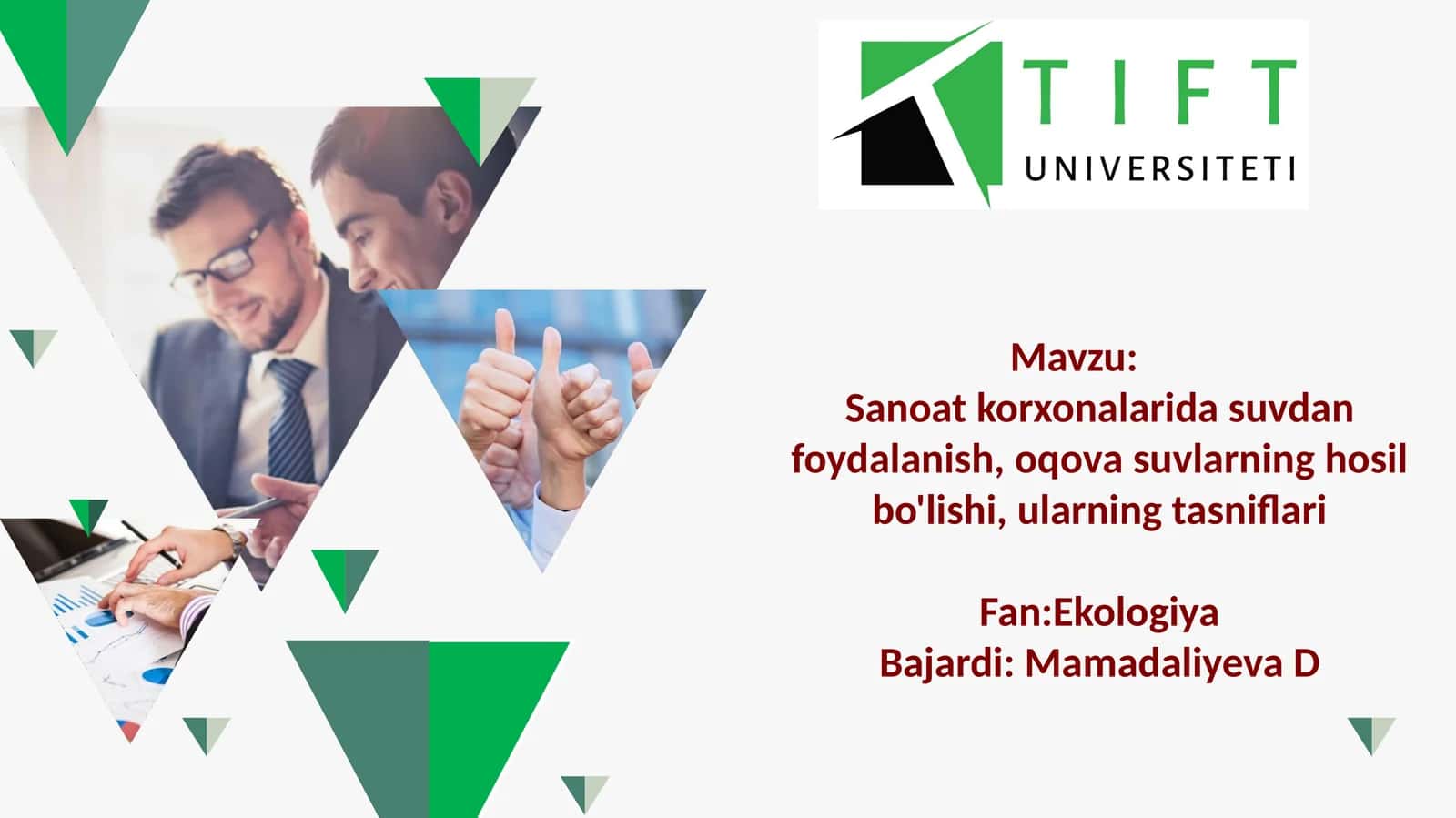 Sanoat korxonalarida suvdan foydalanish, oqova suvlarning hosil bo'lishi, 1