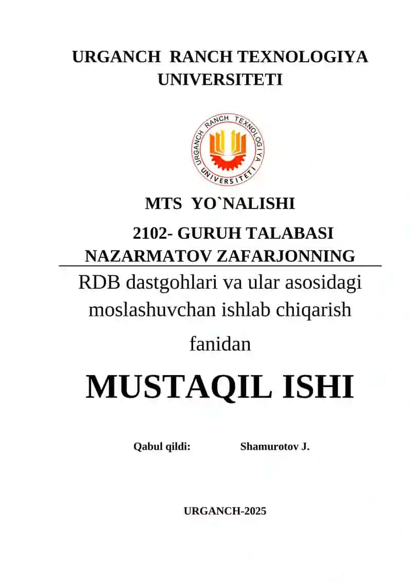 RDB texnologik jihozlarini surish harakat yuritmasini kinematik sxemalarini tahlili