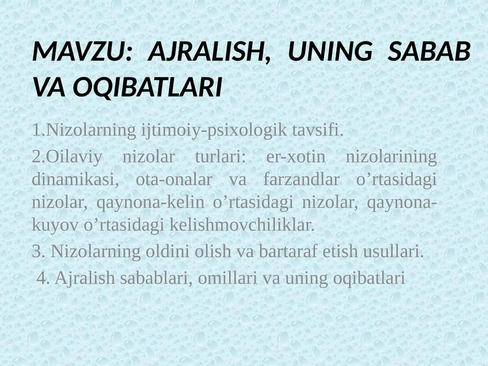 MAVZU: AJRALISH, UNING SABAB VA OQIBATLARI 1