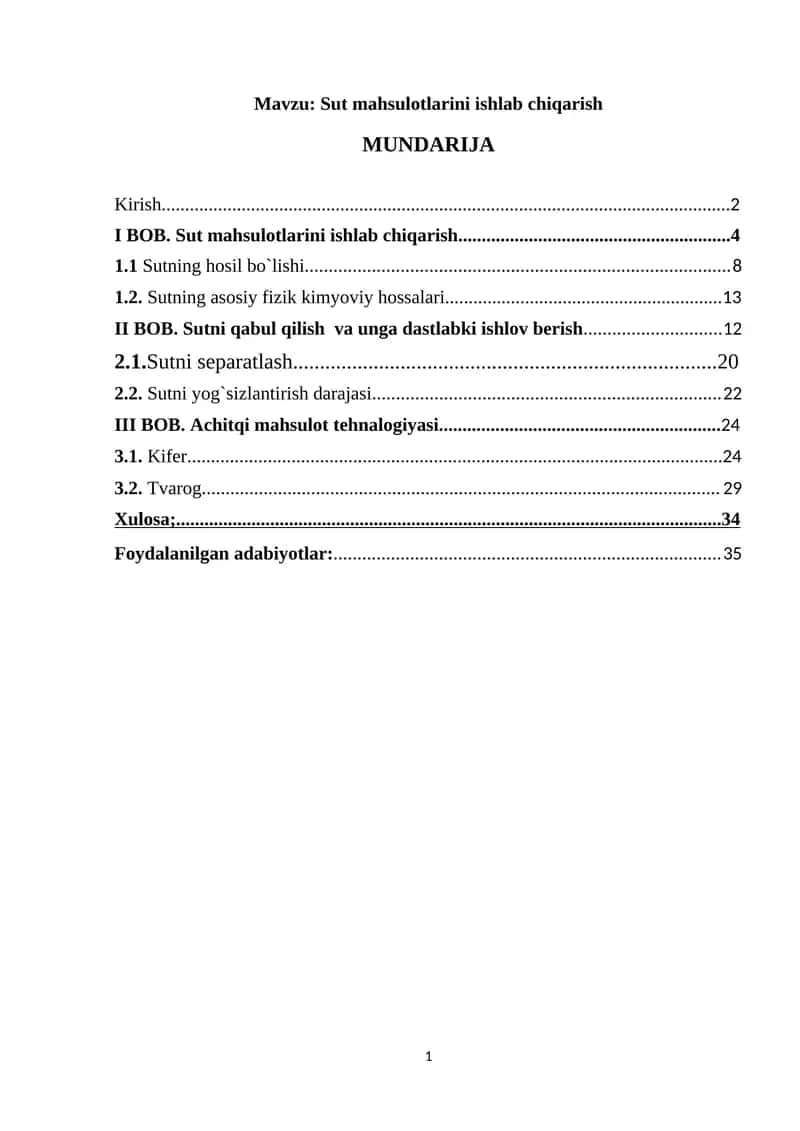 Sut mahsulotlarini ishlab chiqarish 1