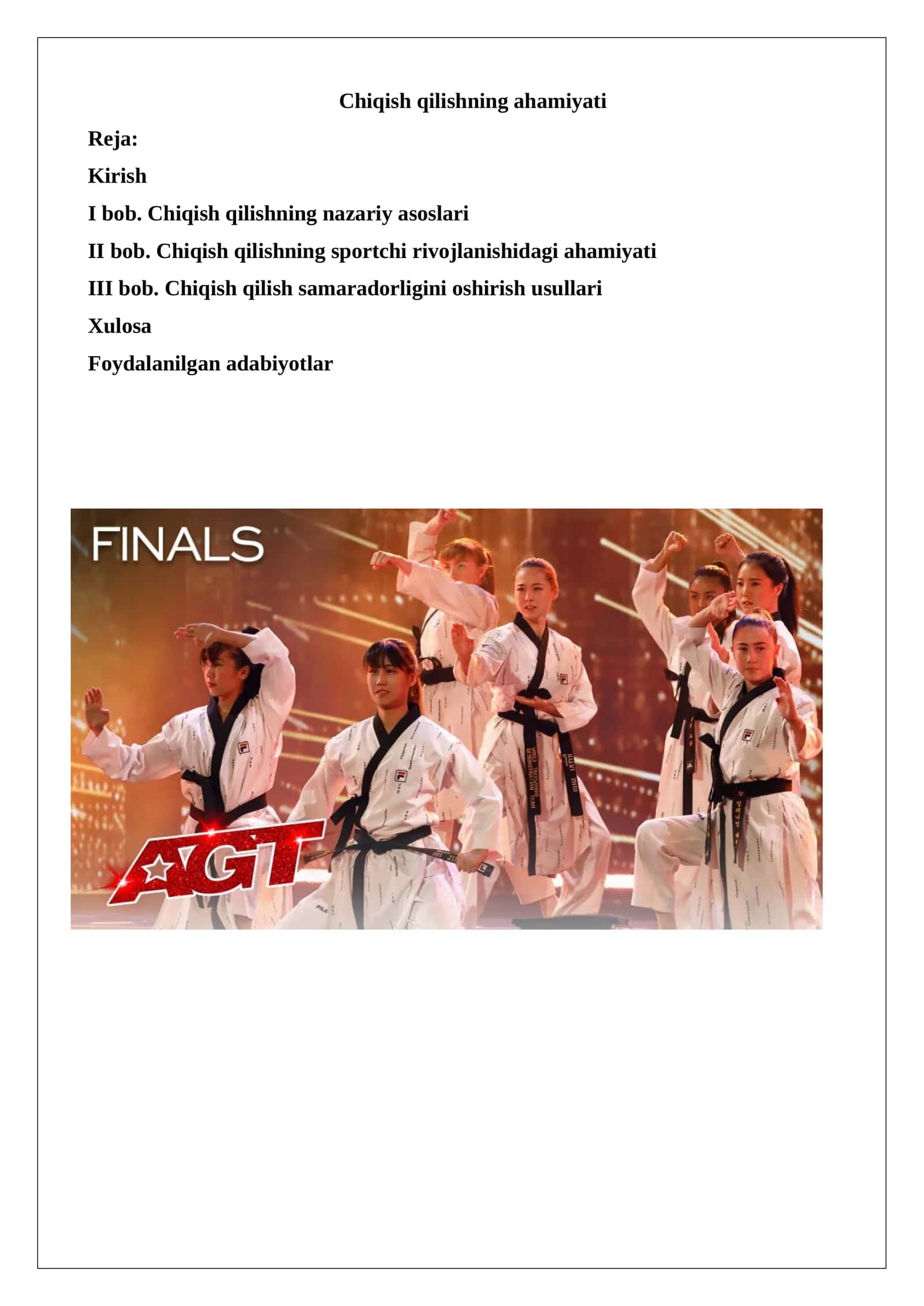 Taekvondoda chiqish qilishning ahamiyati 1