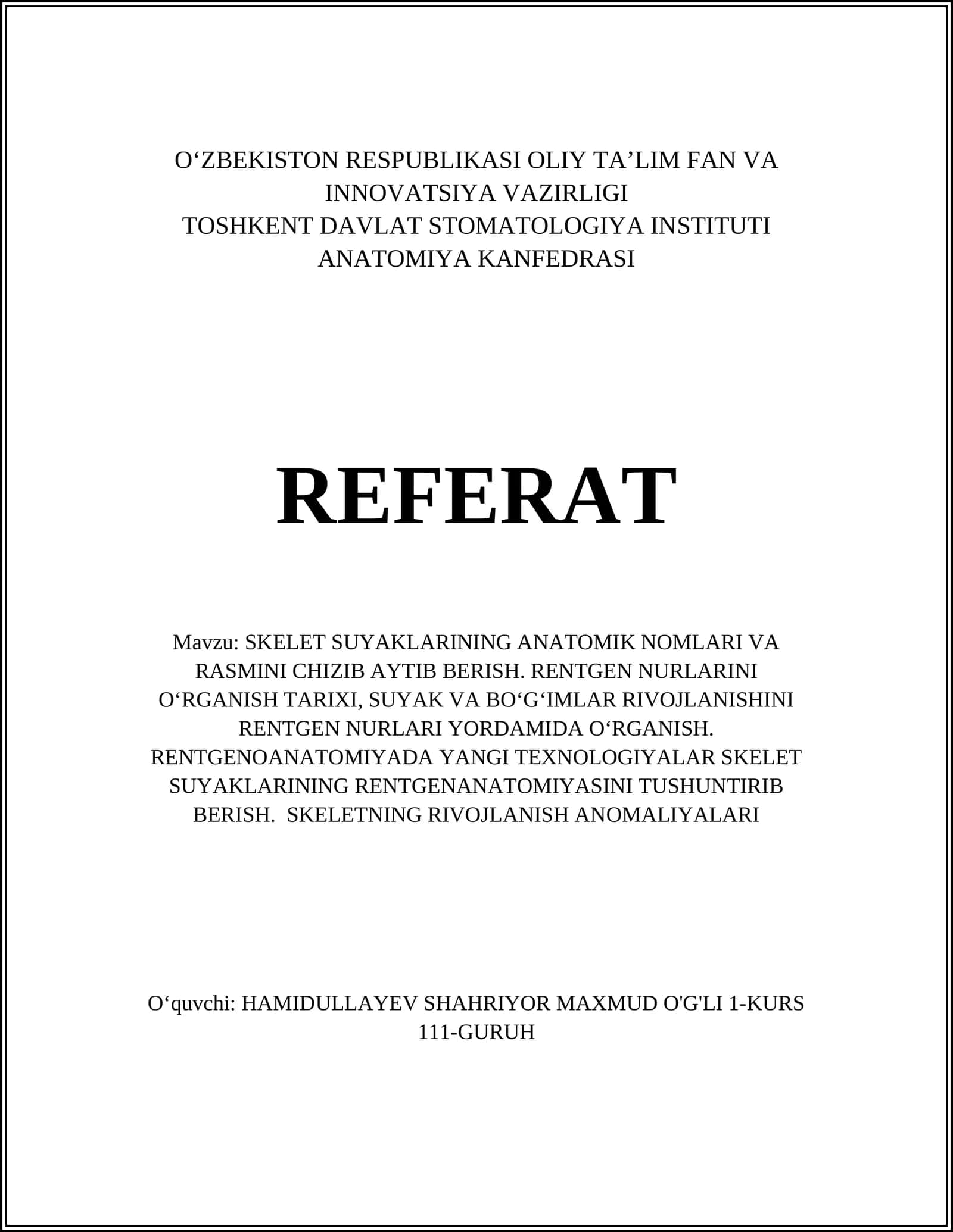 SKELET SUYAKLARINING ANATOMIK NOMLARI VA RASMINI CHIZIB AYTIB BERISH 1