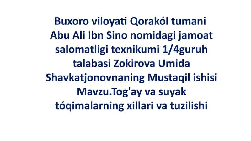 Tog'ay va Suyak To'qimalari: Tuzilishi va Funksiyalari 1