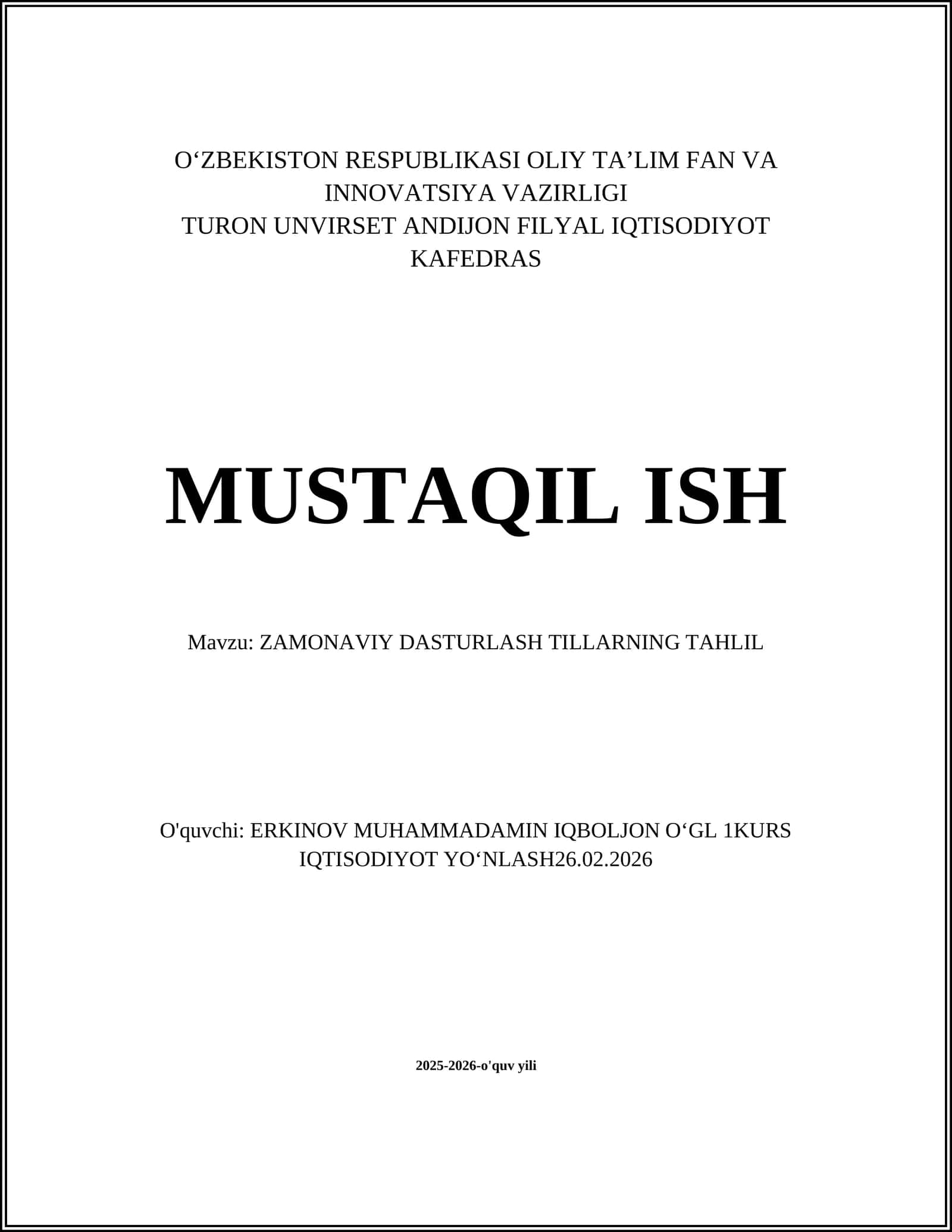 Zamonaviy Dasturlash Tillarining Tahlil 1