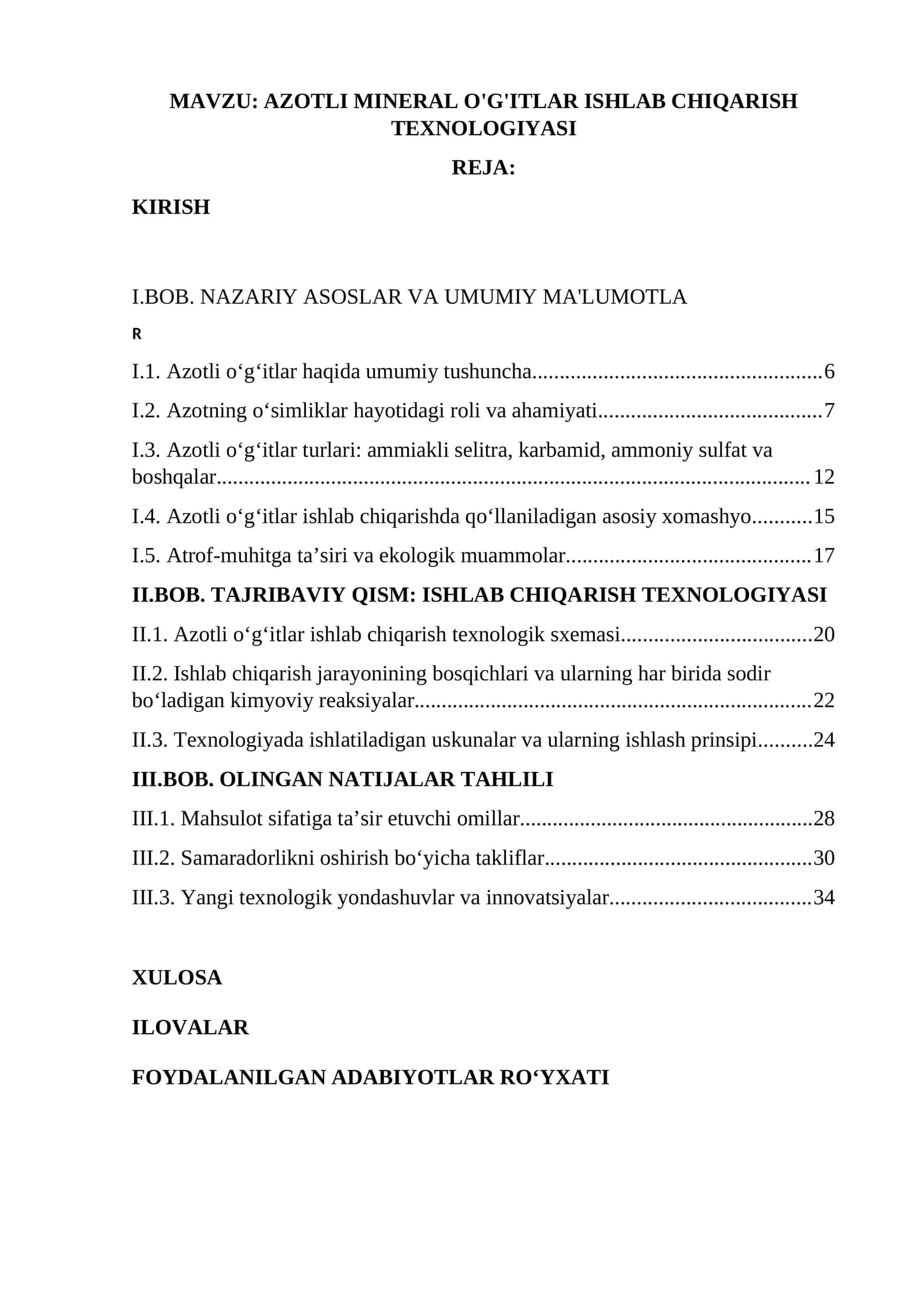 AZOTLI MINERAL O'G'ITLAR ISHLAB CHIQARISH TEXNOLOGIYASI 1