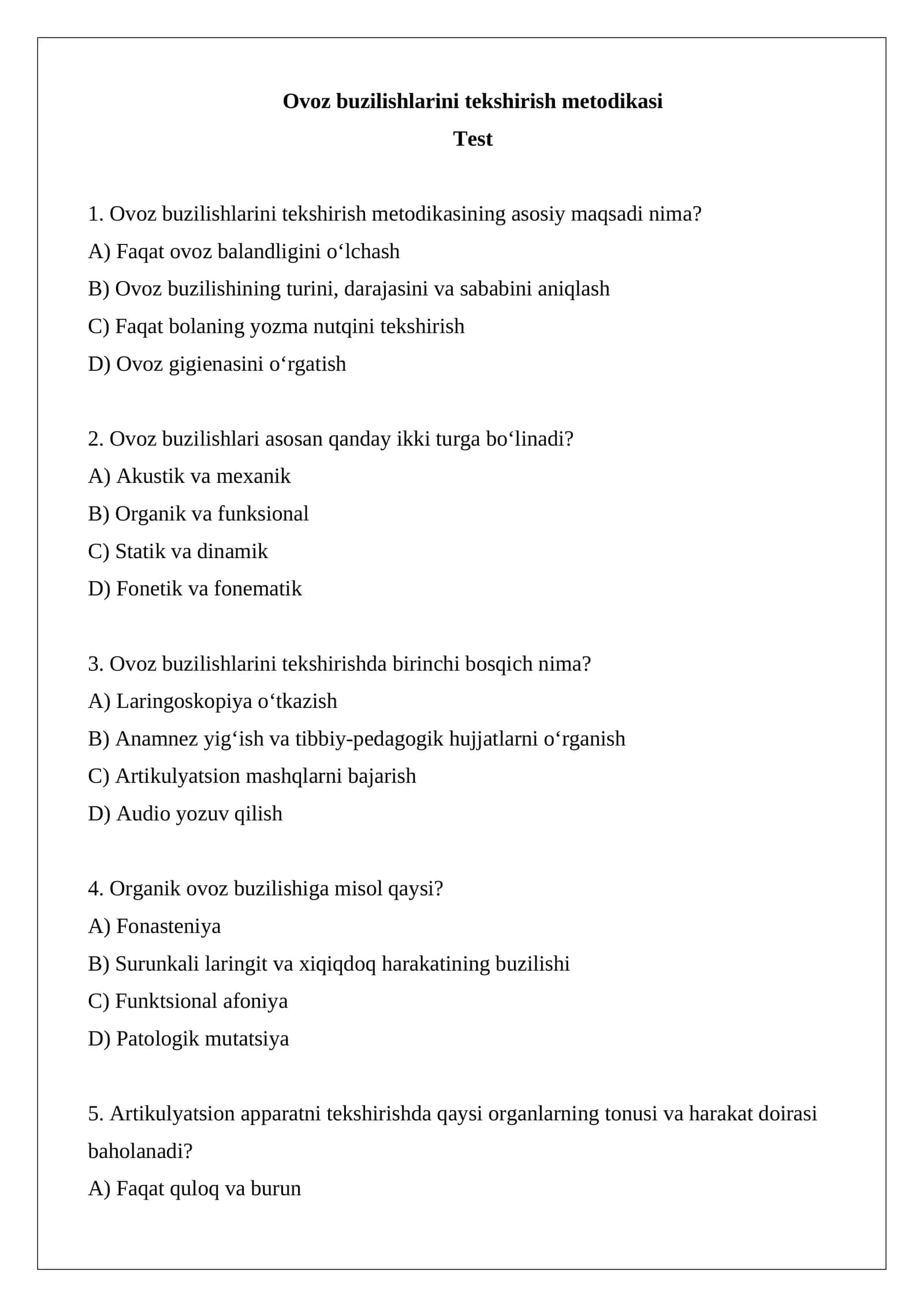 Ovoz buzilishlarini tekshirish metodikasi 1