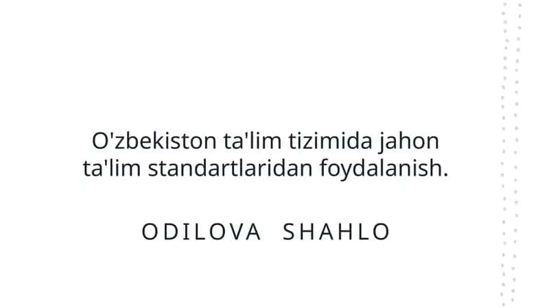 O'zbekiston ta'lim tizimida jahon ta'lim standartlaridan foydalanish 1