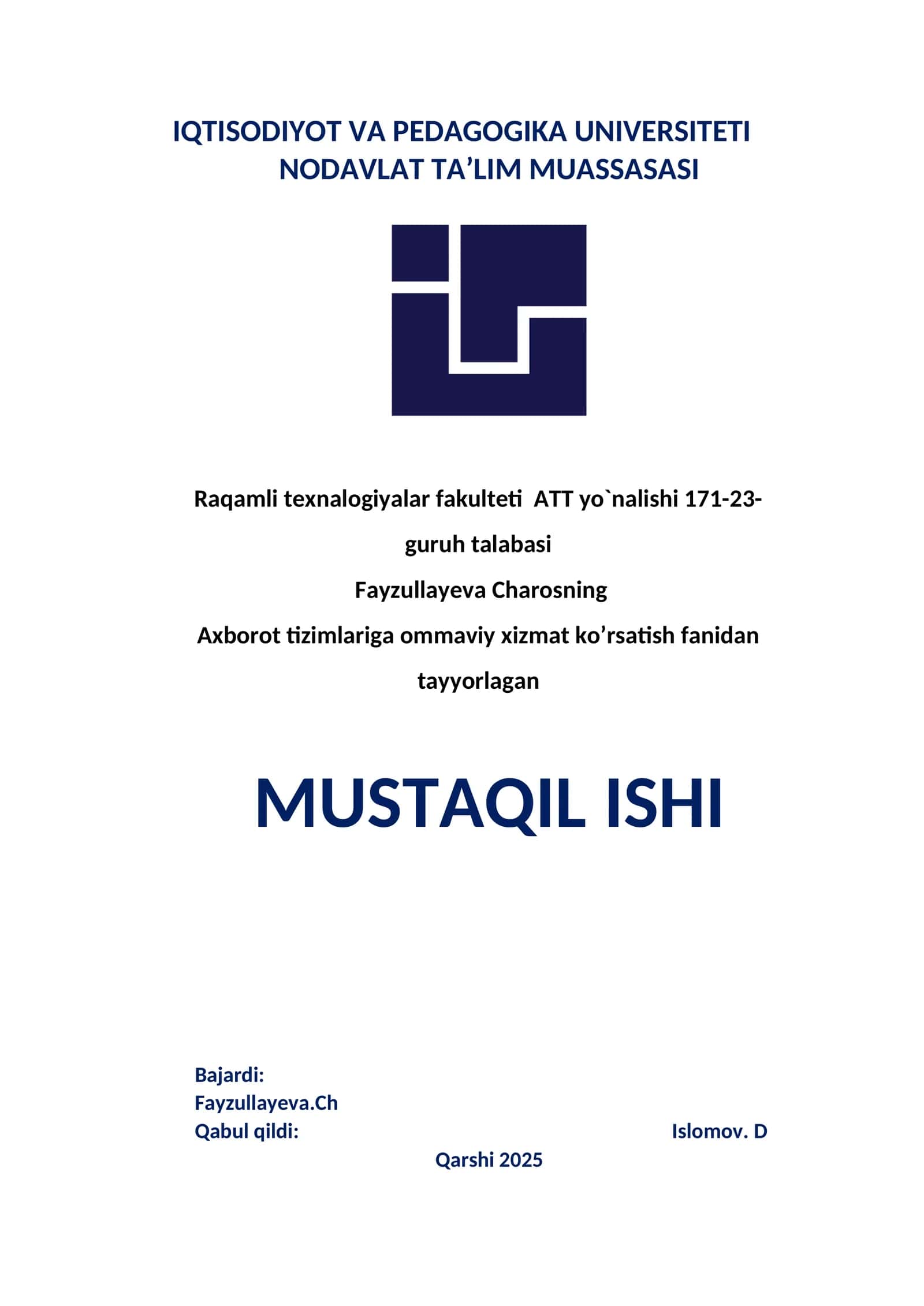 Markov jarayonlari va navbat tizimlarida tatbiqi 1