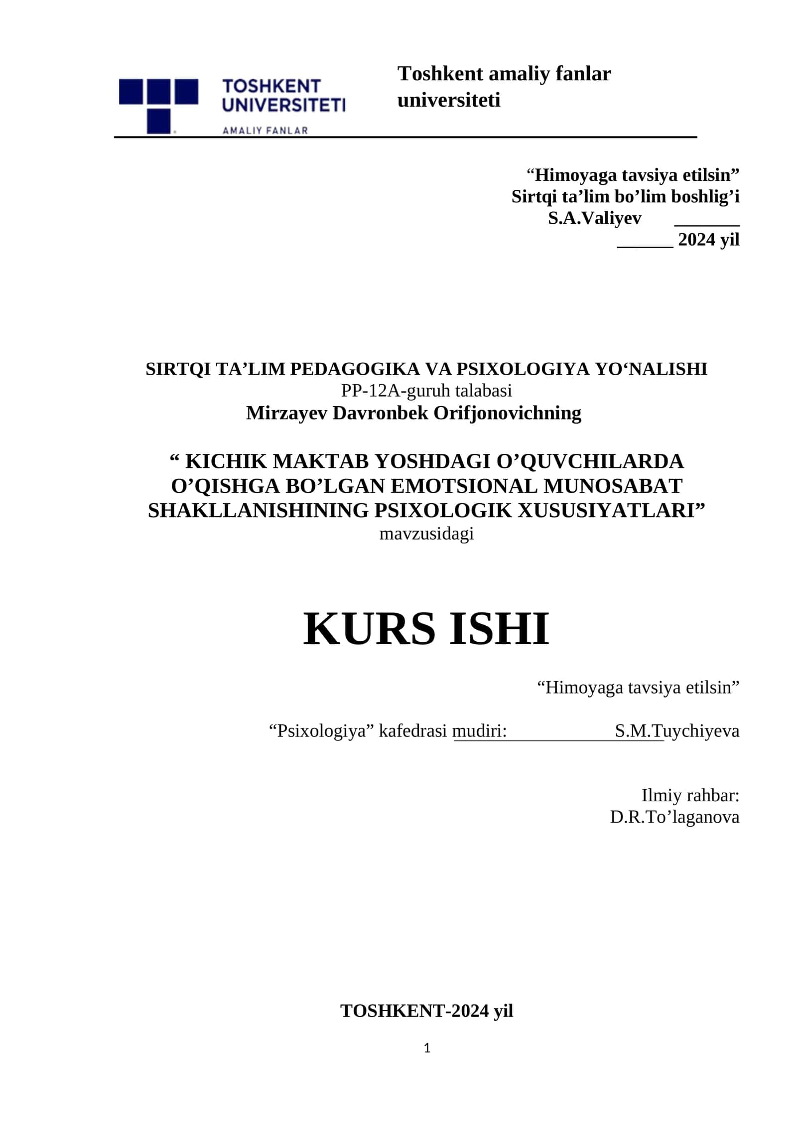 KICHIK MAKTAB YOSHDAGI O’QUVCHILARDA O’QISHGA BO’LGAN EMOTSIONAL MUNOSABAT SHAKLLANISHINING PSIXOLOGIK XUSUSIYATLARI 1