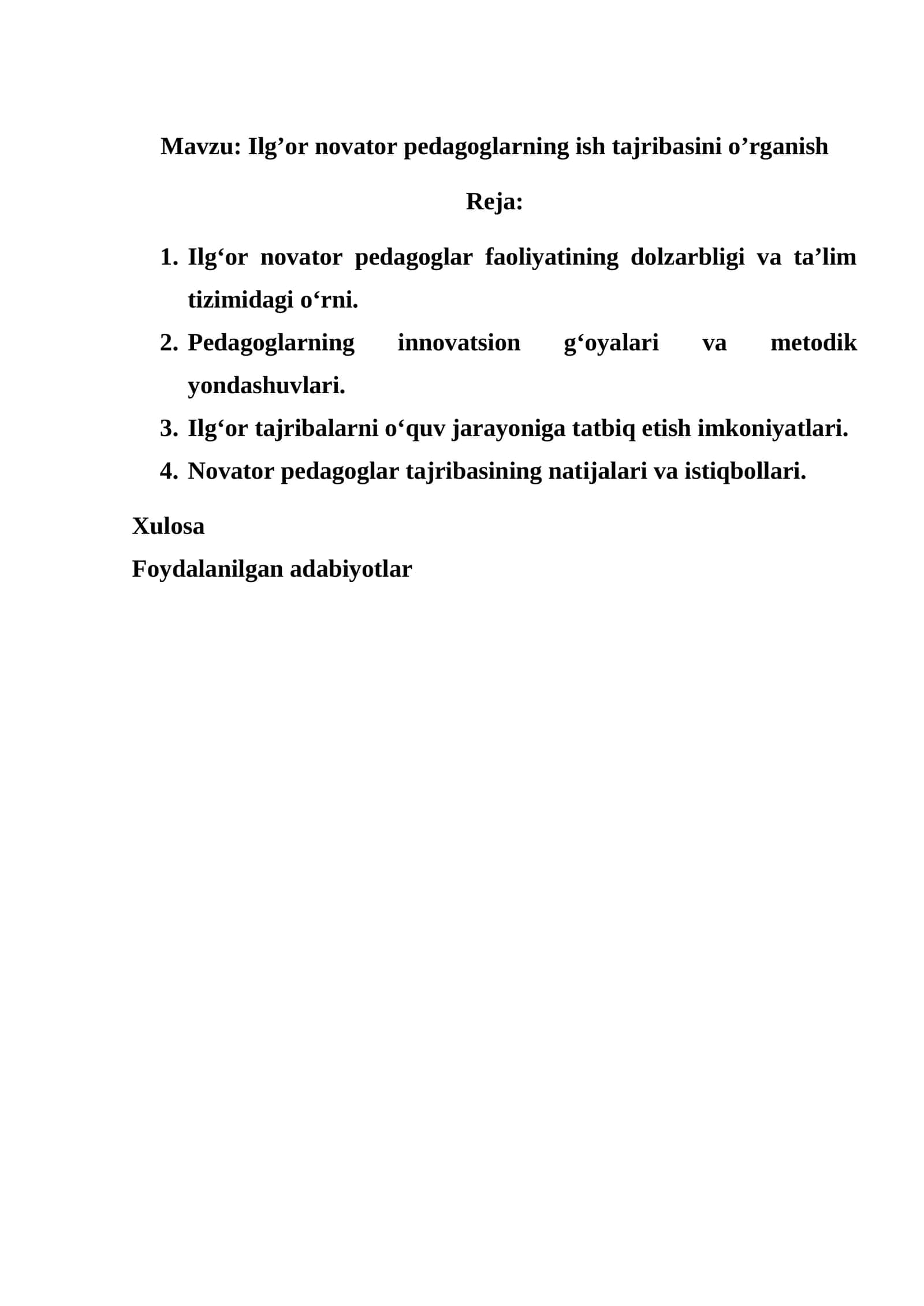 Ilg‘or novator pedagoglarning ish tajribasini o’rganish 1