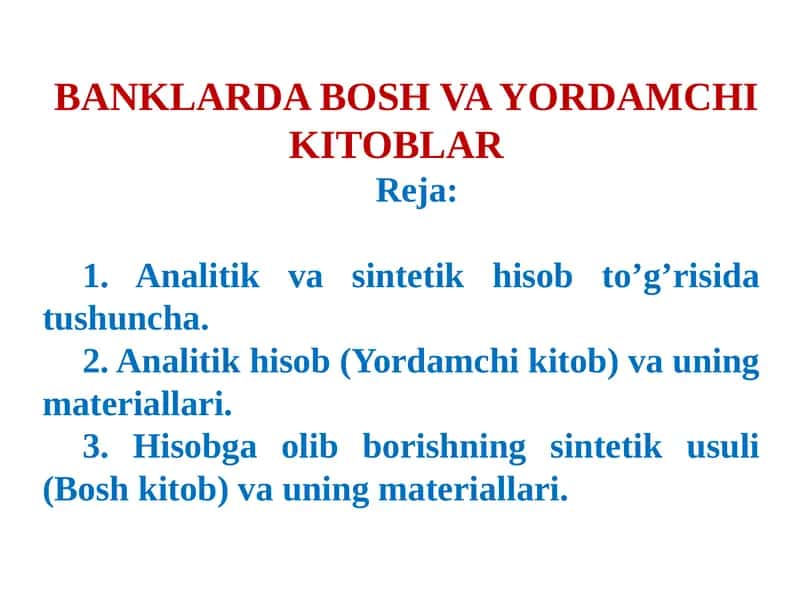 BANKLARDA BOSH VA YORDAMCHI KITOBLAR 1