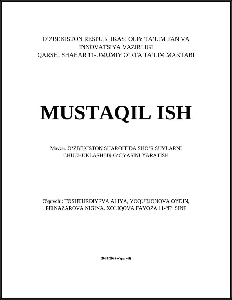 Oʻzbekiston sharoitida shoʻr suv manbalarining hududiy tahlili 1