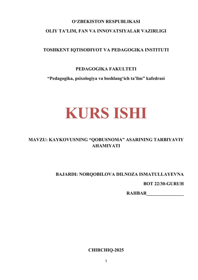 KAYKOVUSNING “QOBUSNOMA” ASARINING TARBIYAVIY AHAMIYATI 1