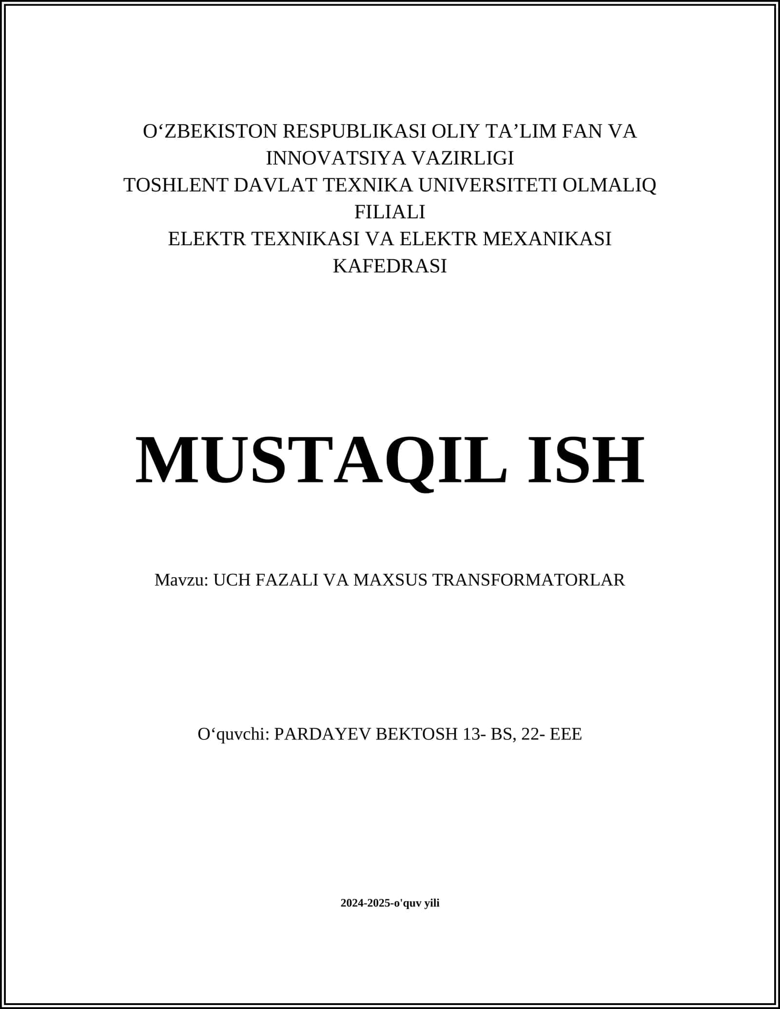 UCH FAZALI VA MAXSUS TRANSFORMATORLAR 1
