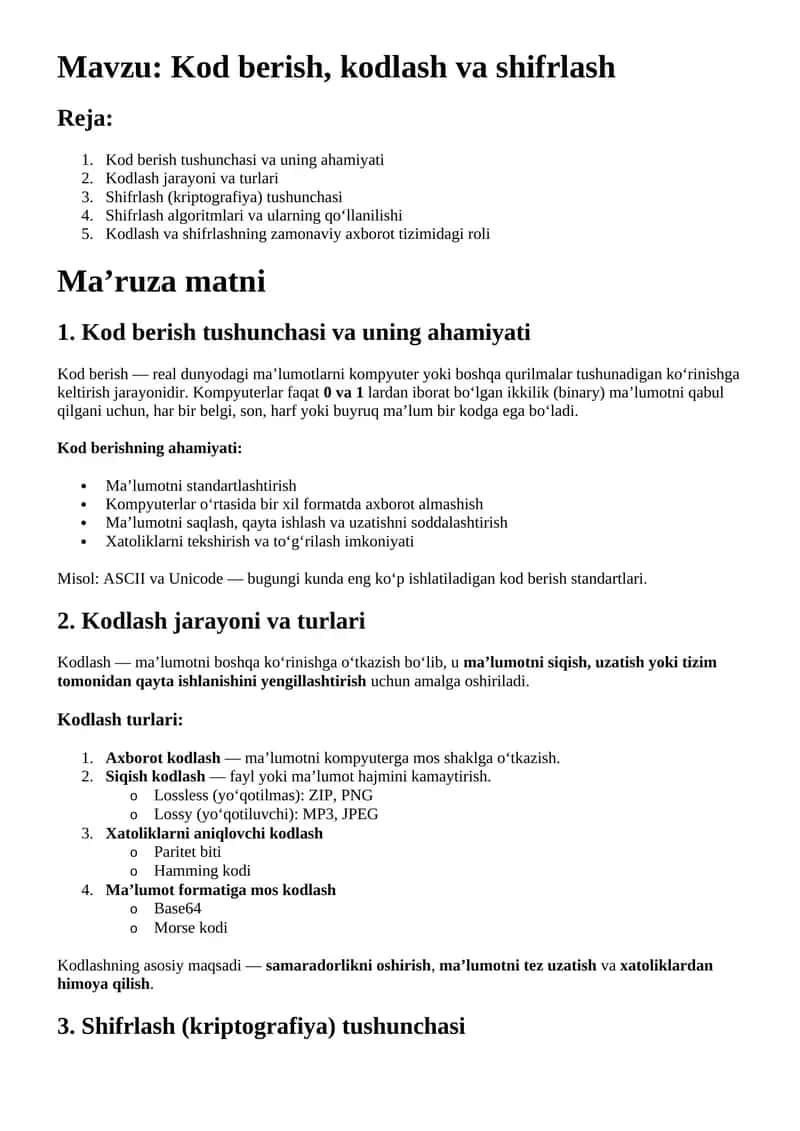 Informatika va axborot texnologiyalari fanidan Konsultatsiya uchun tayyor ish qulay holda 1