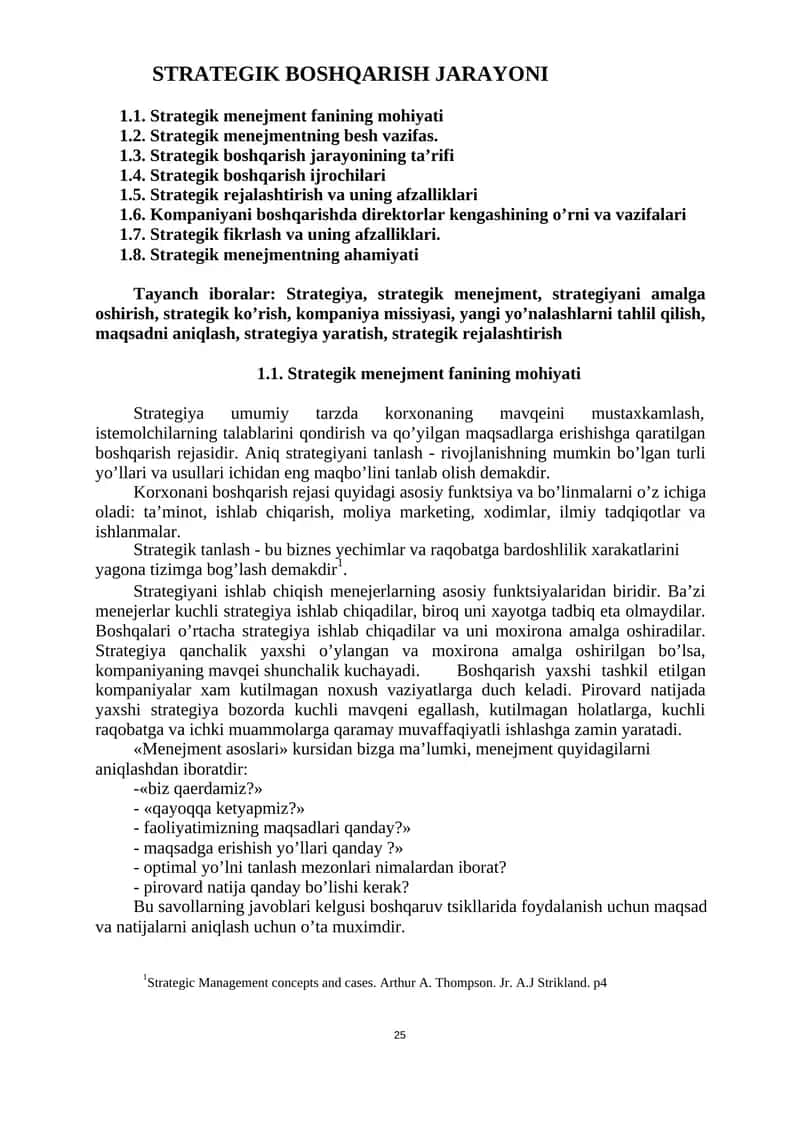 Strategik Boshqarish Jarayoni 1
