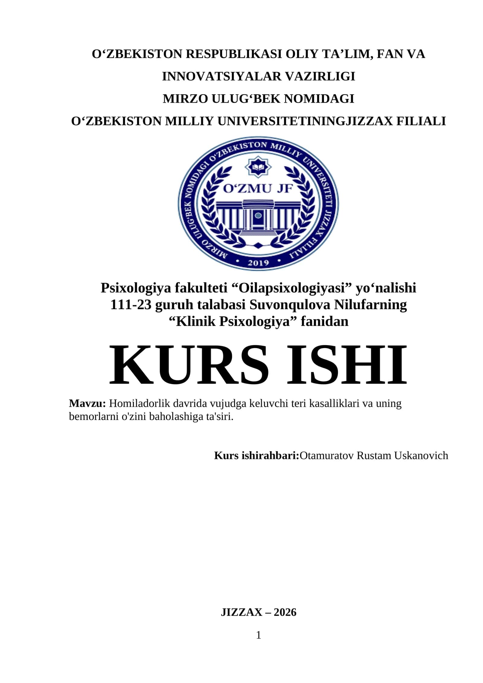 Homiladorlik davrida vujudga keluvchi teri kasalliklari va uning bemorlarni o'zini baholashiga ta'siri 1