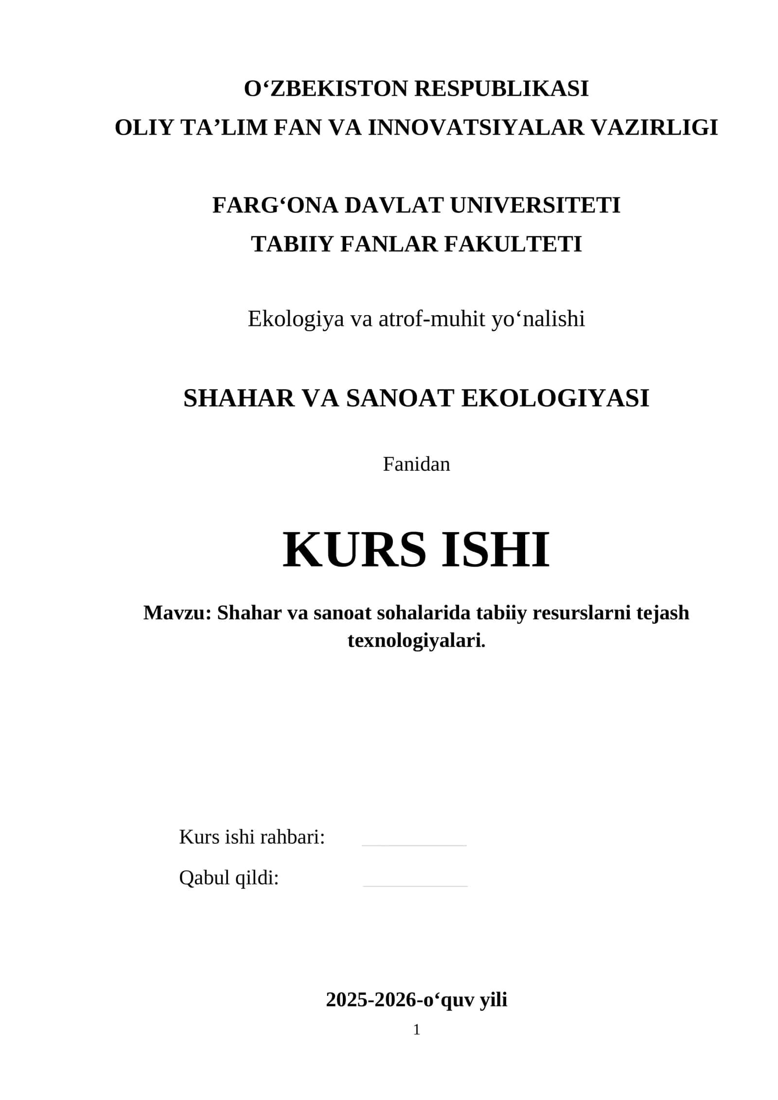 Shahar va sanoat sohalarida tabiiy resurslarni tejash texnologiyalari 1