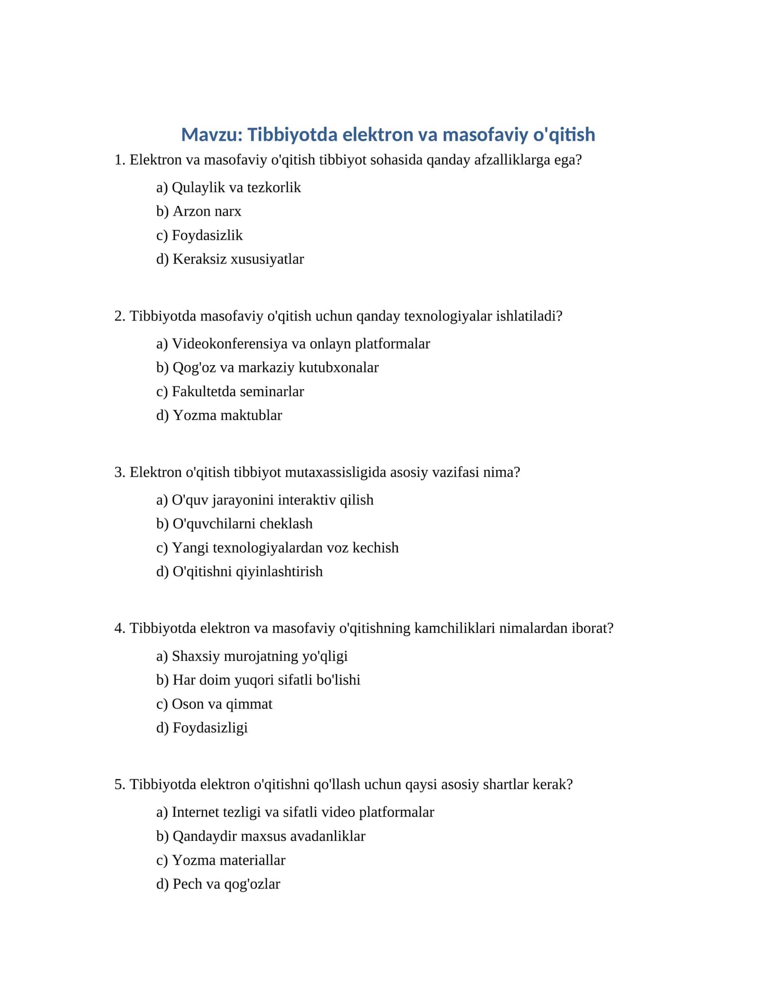 Tibbiyotda elektron va masofaviy o'qitish 1