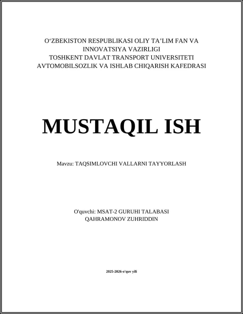 Taqsimlovchi vallarni tayyorlash 1