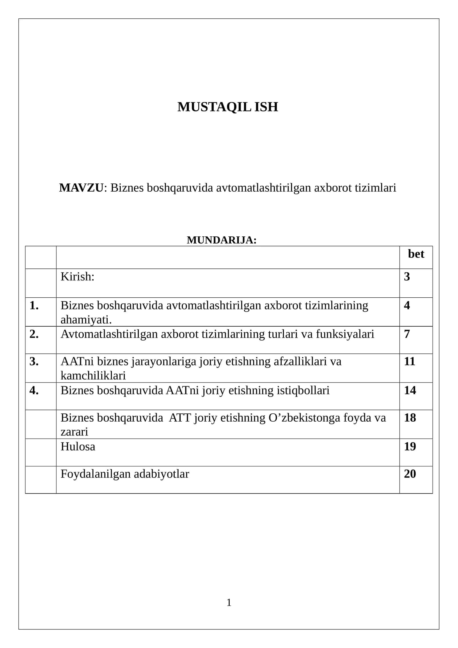 Biznes boshqaruvida avtomatlashtirilgan axborot tizimlari 1