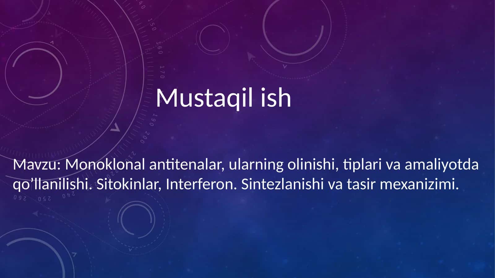 Monoklonal antitenalar, ularning olinishi, tiplari va amaliyotda qo’llanilishi. Sitokinlar, Interferon. Sintezlanishi va tasir mexanizimi 1