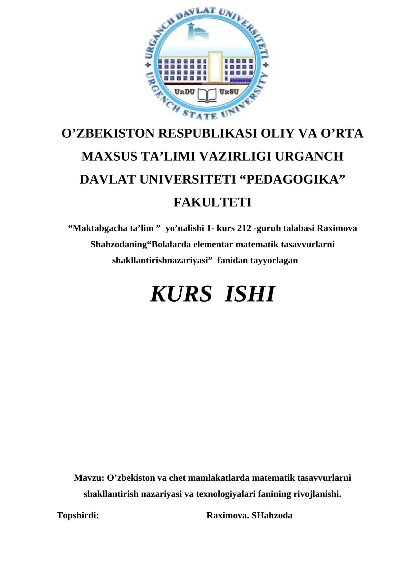 Bolalarda elementar matematik tasavvurlarni shakllantirish nazariyasi 1