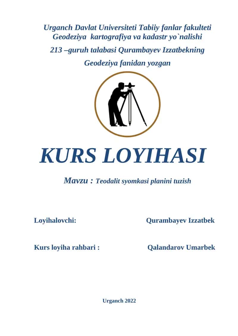 Teodalit syomkasi planini tuzish 1