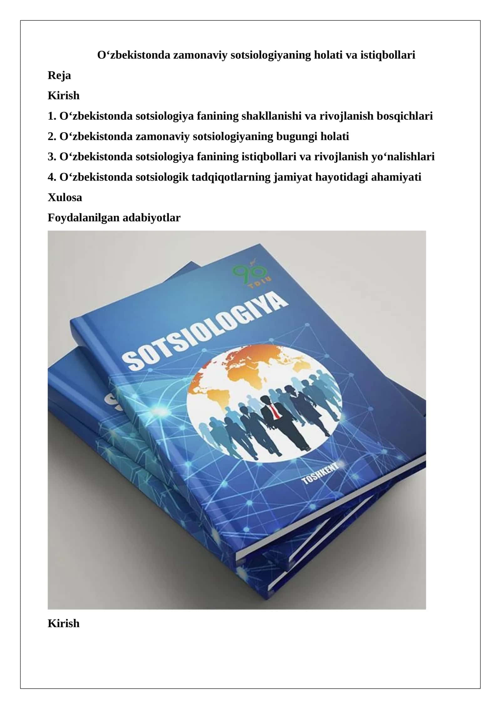 Oʻzbekistonda zamonaviy sotsiologiyaning holati va istiqbollari 1