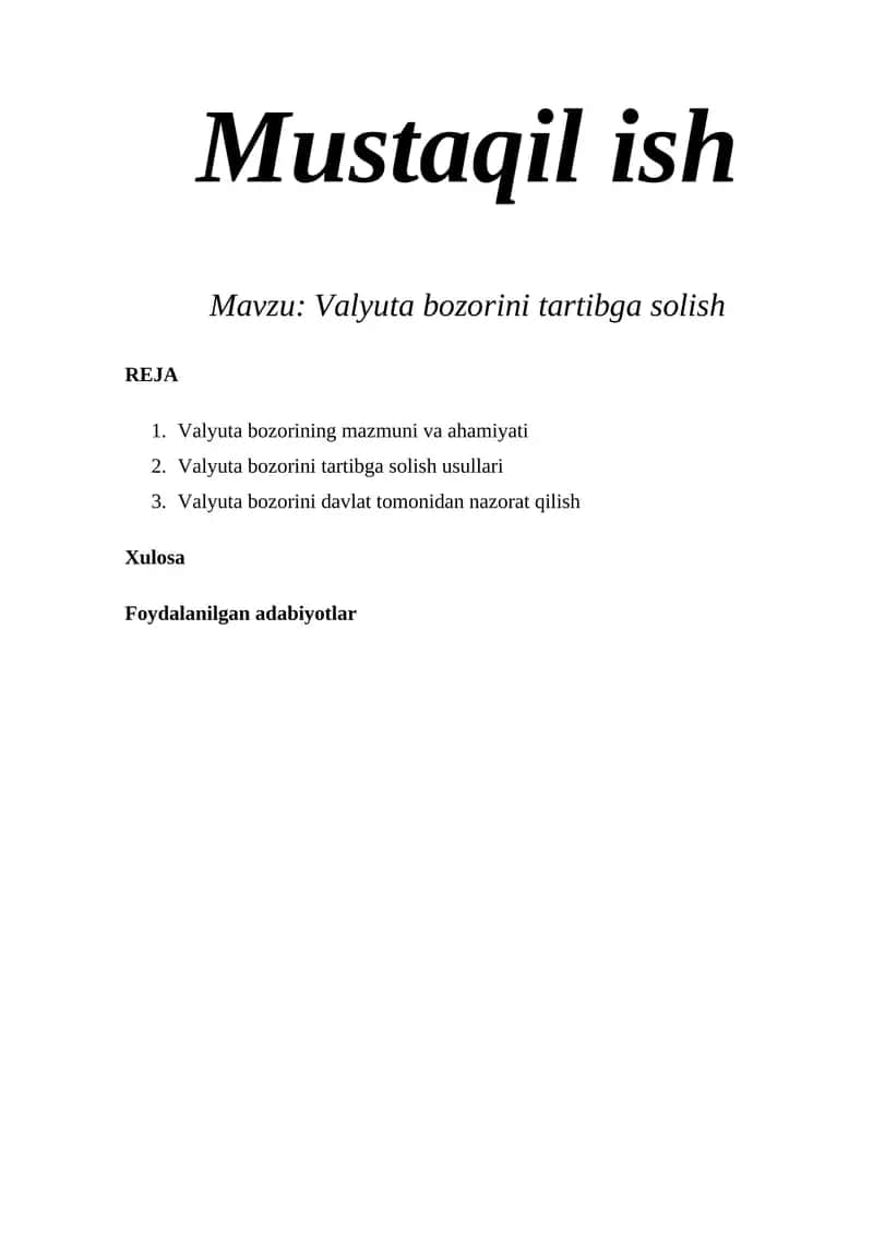 Valyuta bozorini tartibga solish 1