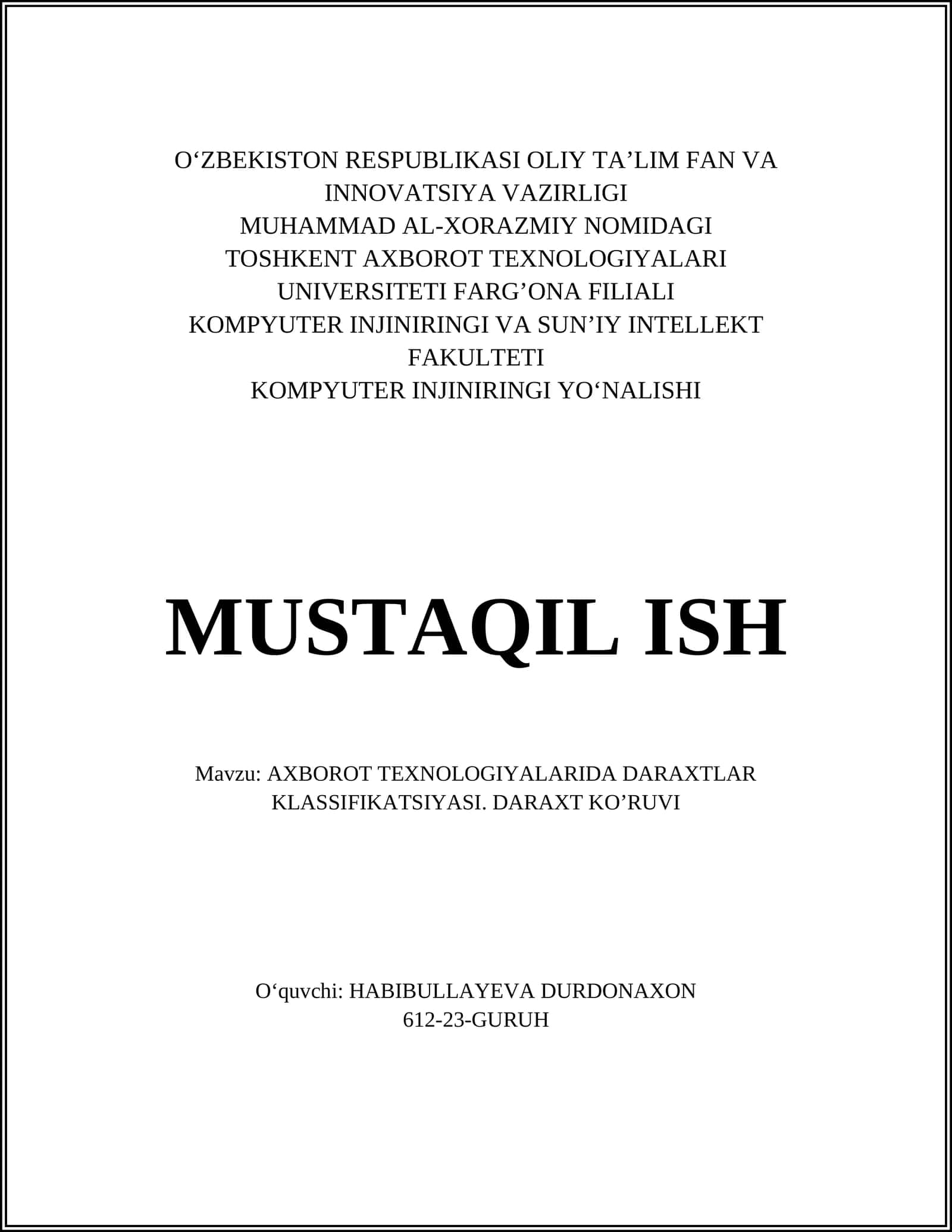 Axborot texnologiyalarida daraxtlar tasnifi 1