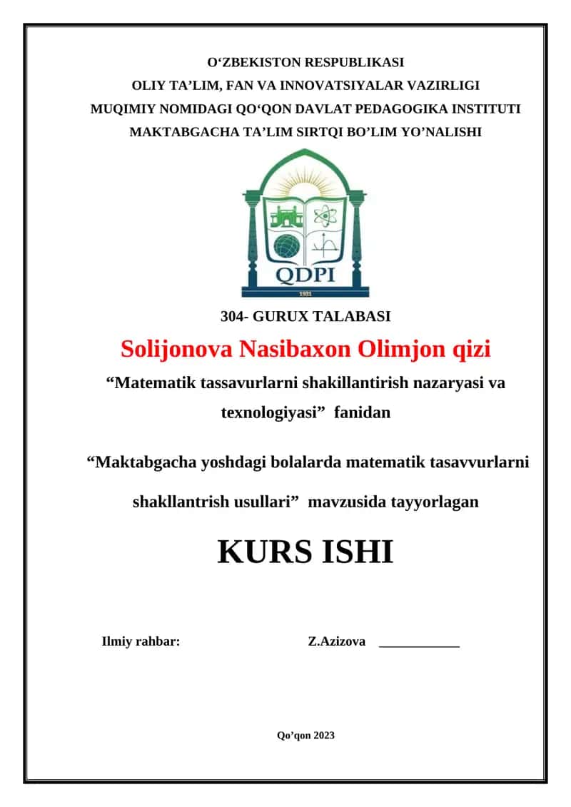 Maktabgacha yoshdagi bolalarda matematik tasavvurlarni 1