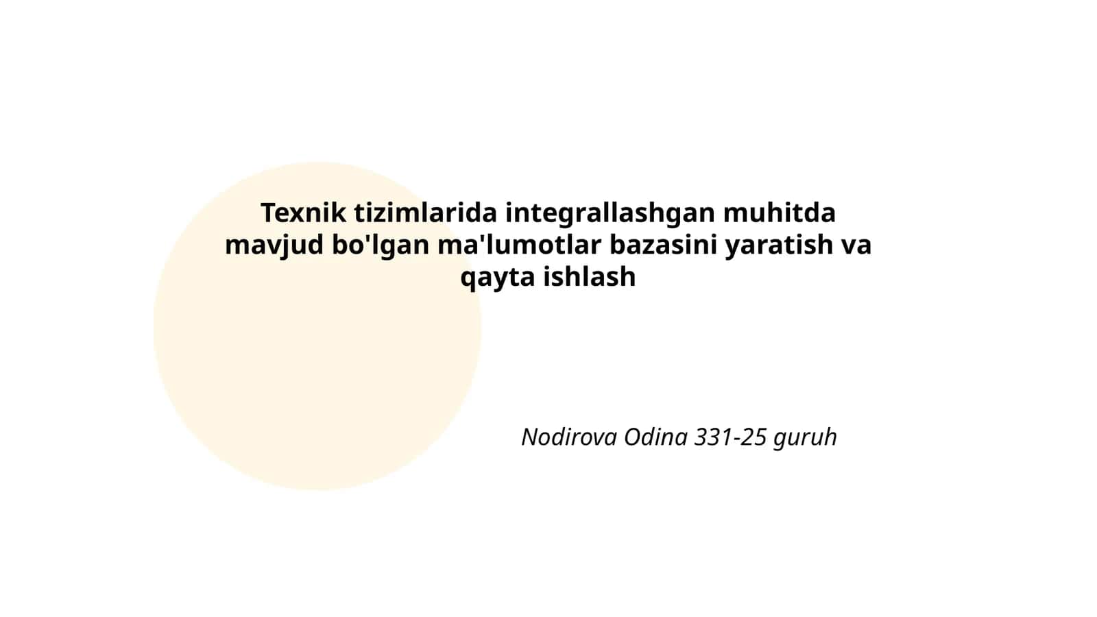 Integrallashgan muhitda ma'lumotlar bazasi yaratish va qayta ishlash 1