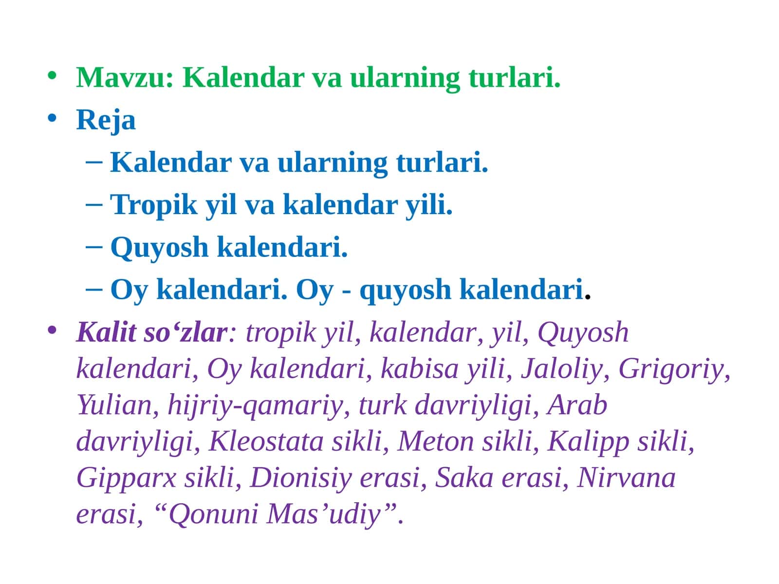 Kalendar vaqtlarning turlari 1