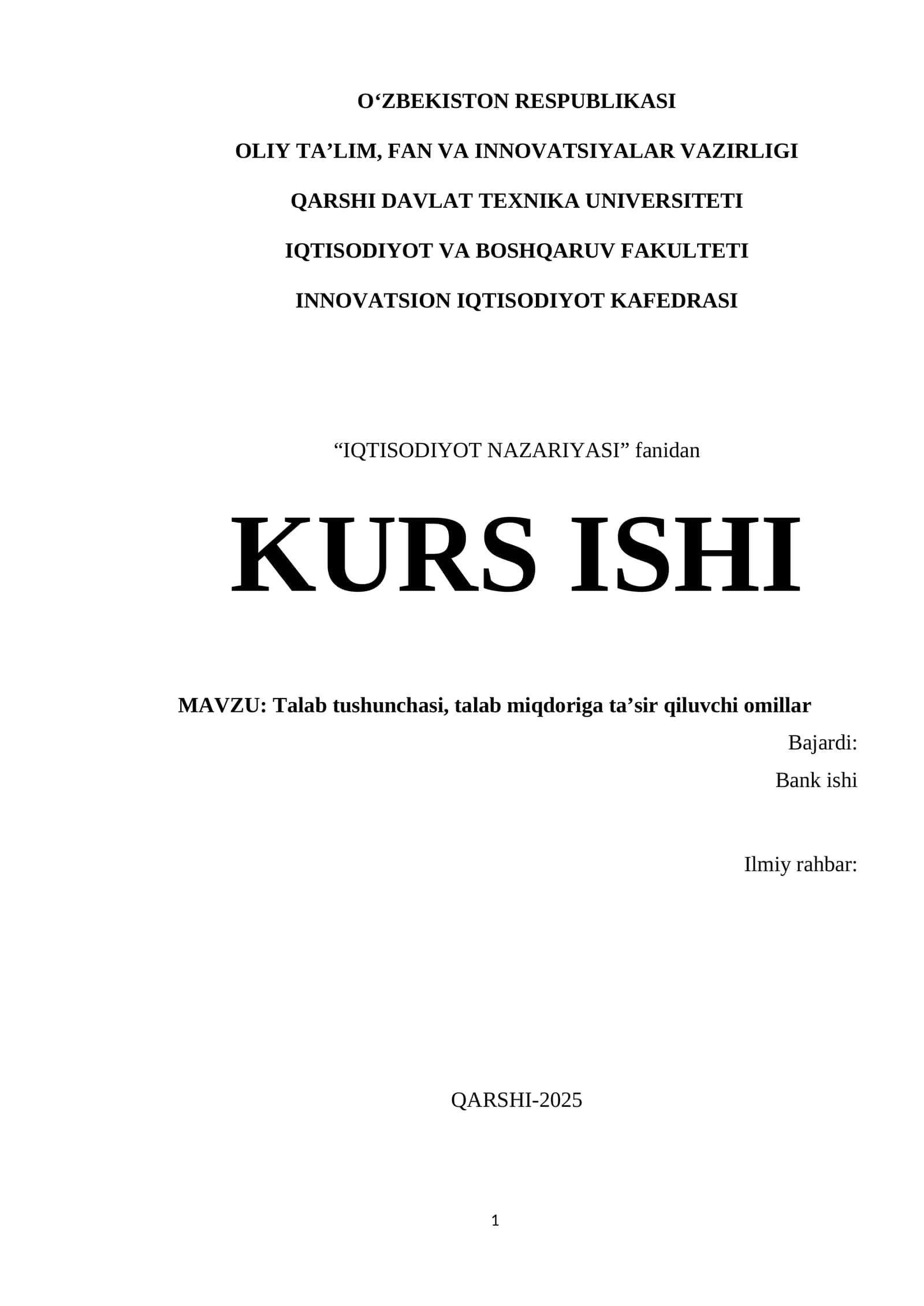 Talab tushunchasi, talab miqdoriga ta’sir qiluvchi omillar 1
