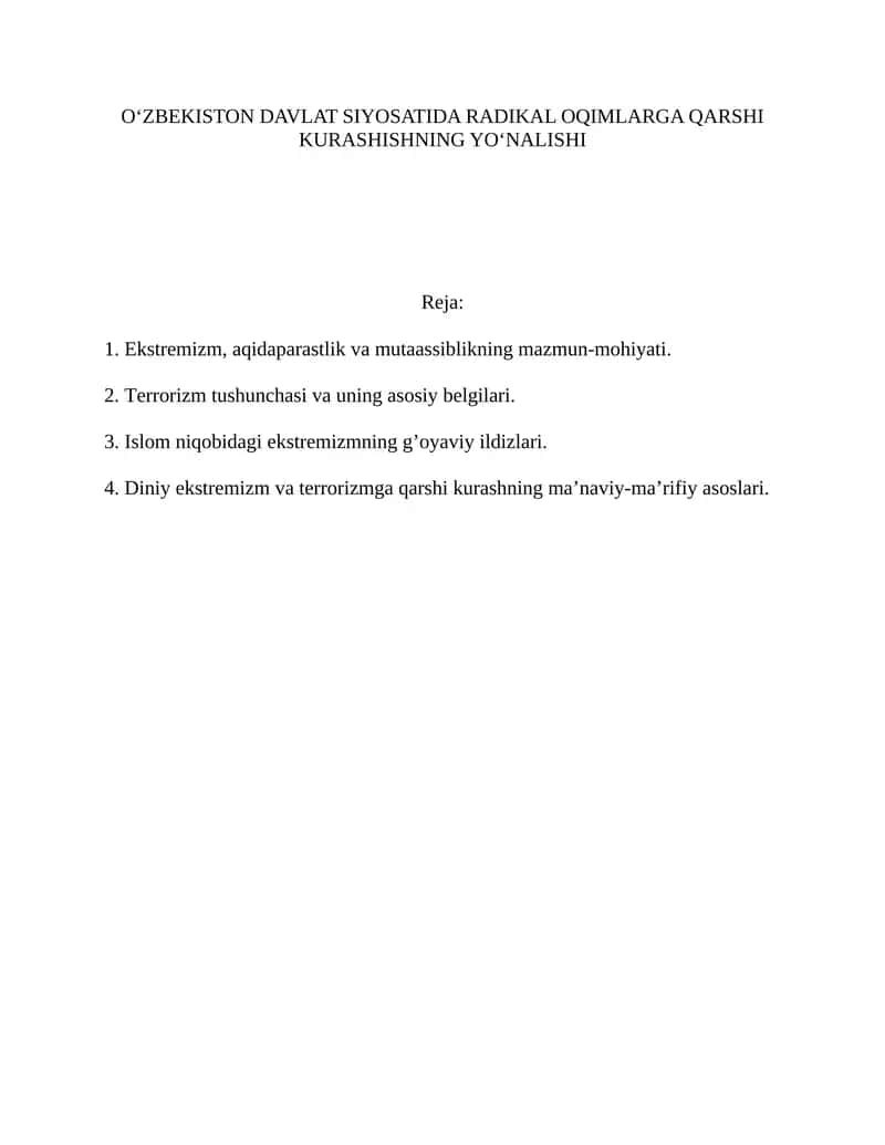 O‘ZBEKISTON DAVLAT SIYOSATIDA RADIKAL OQIMLARGA QARSHI KURASHISHNING YO‘NALISHI 1