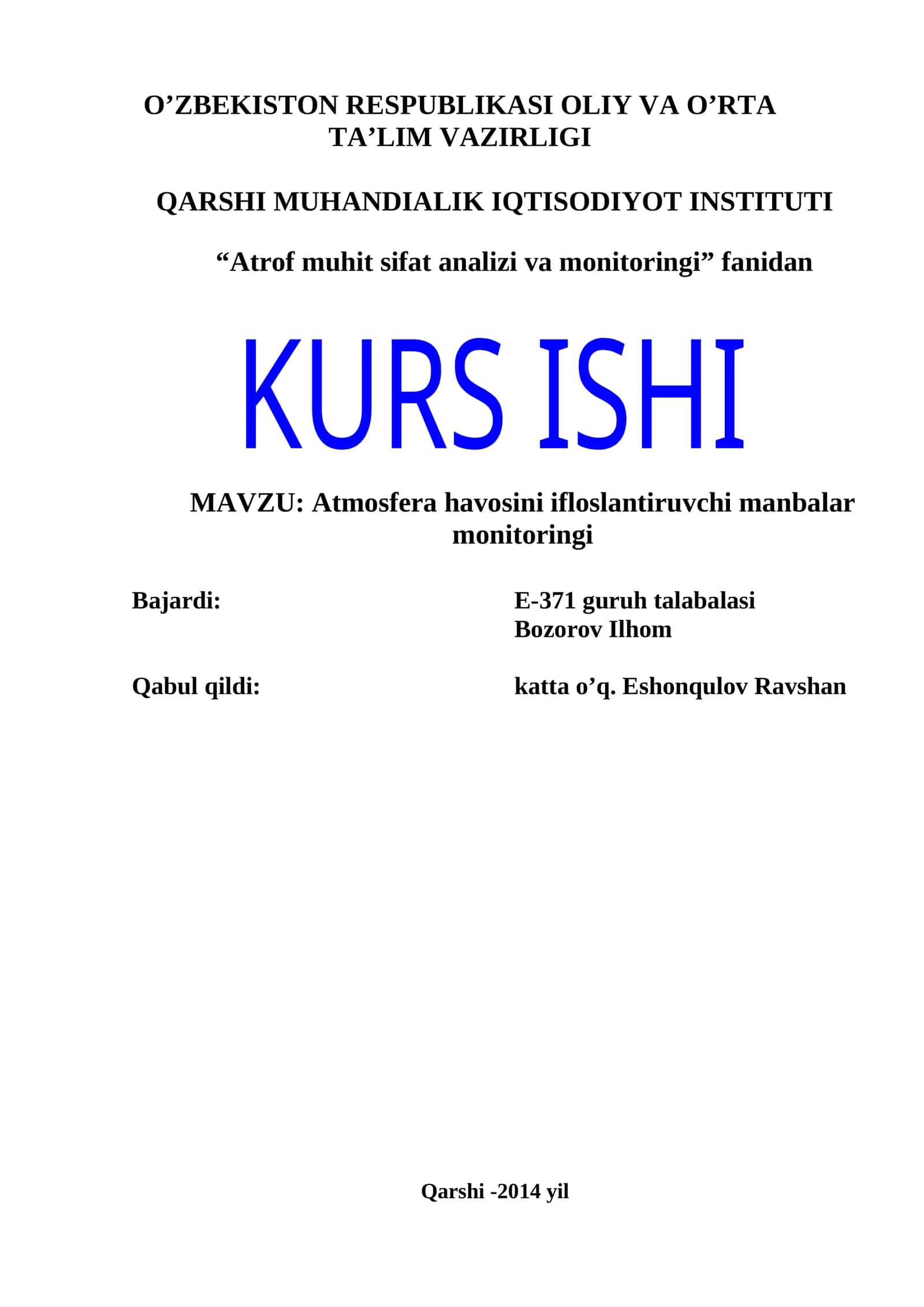 Atmosfera havosini ifloslantiruvchi manbalar monitoringi 1