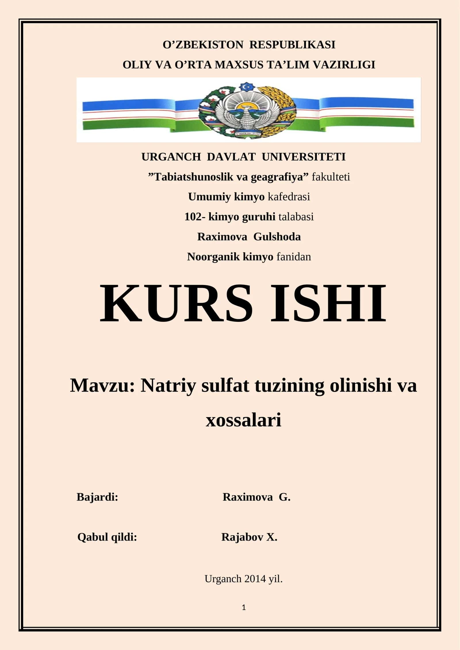 Natriy sulfat tuzining olinishi va xossalari 1