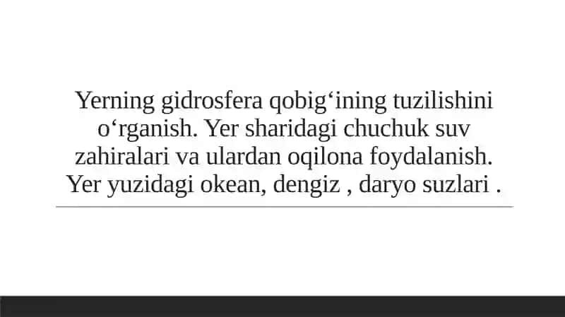 Yerning gidrosfera qobig'ining tuzilishi